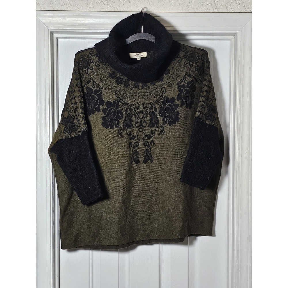 Simply Natural 100% Baby Alpaca Cowl Neck‎ Sweater Olive Green Black OSFM